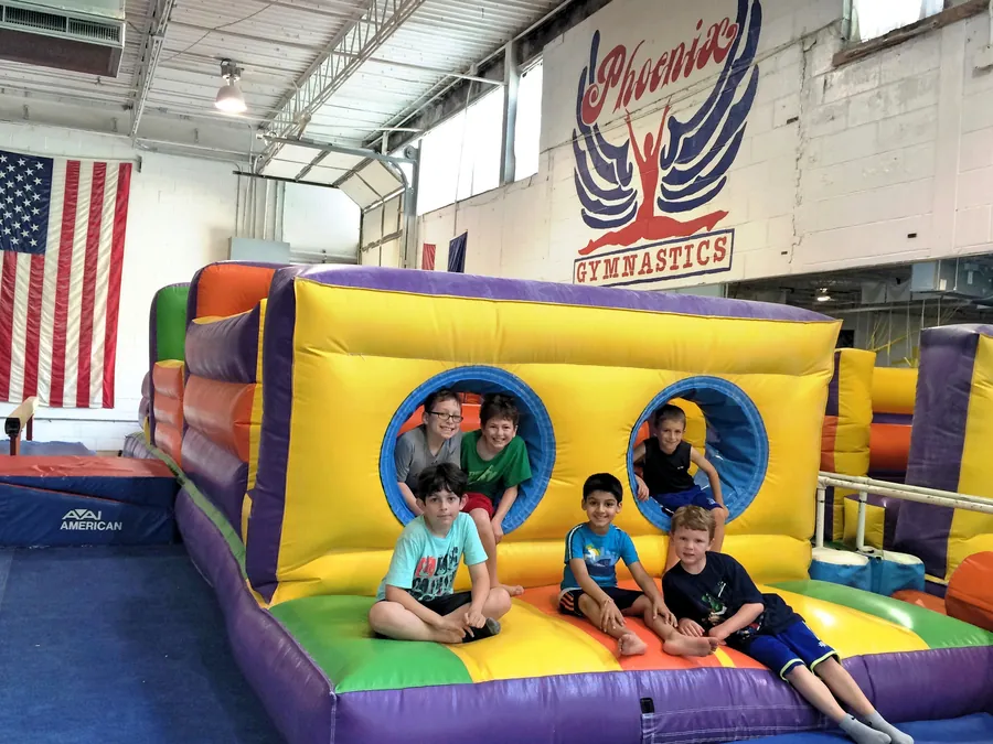 The inflatable obstacle course on the gym floor